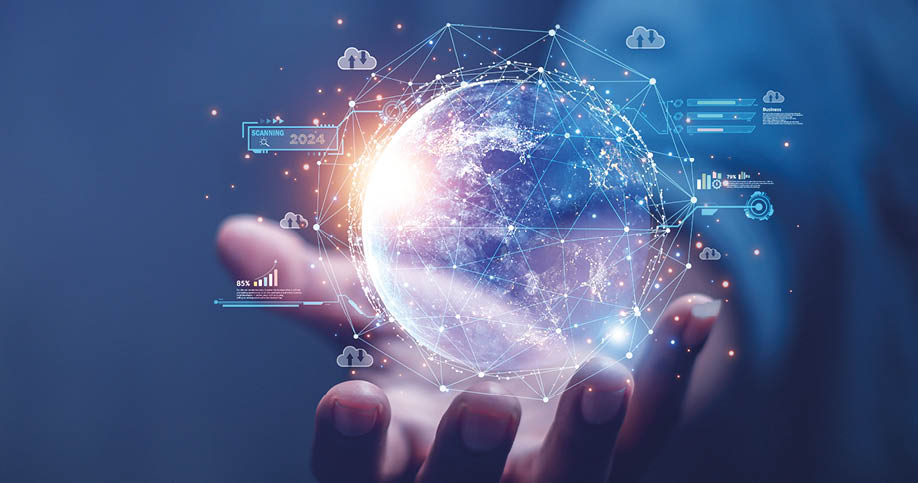 Businessmen present the business world of the graphic future in the form of innovative digital business processing technology. The composition of this image is decorated by NASA.