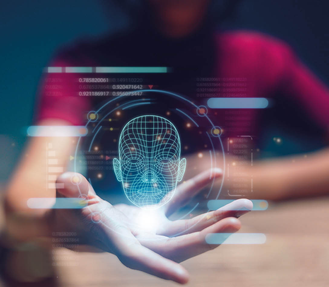 Deepfake concept matching facial movements. Face swapping or impersonation.