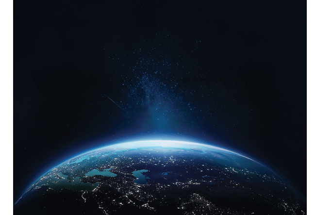 Surface of Earth planet in deep space. Outer dark space wallpaper. Night on planet with cities lights. View from orbit. Elements of this image furnished by NASA