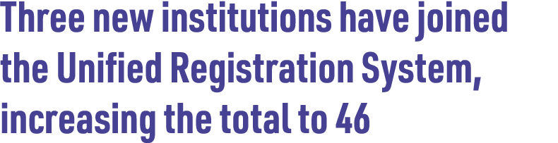 Three new institutions have joined the Unified Registration System, increasing the total to 46