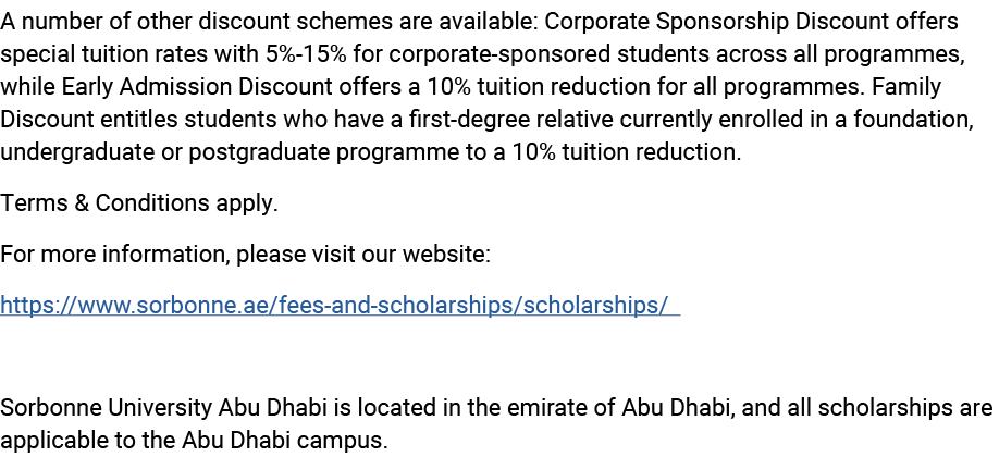 A number of other discount schemes are available: Corporate Sponsorship Discount offers special tuition rates with 5%...