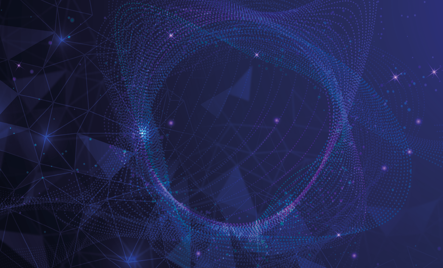 Abstract wave shape on a low-polygonal triangular background for design on the topic of cyberspace, big data, metaverse, network security, data transfer on dark blue abstract cyberspace background.